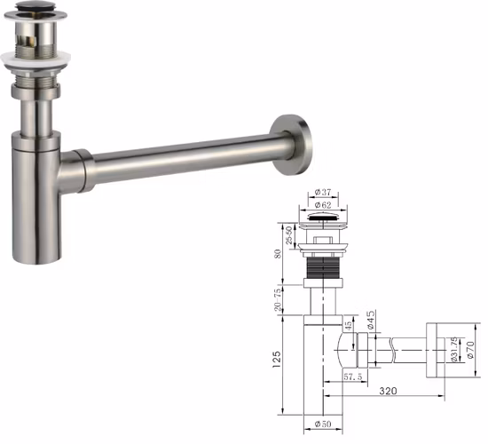 Alife Sanitary 1-1/4 Wash Basin Brass Waste Odour Bottle T Trap for Bath Room