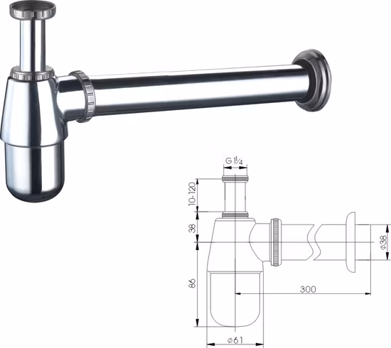 High Quality Bathroom Brass G 1 7/8′ ′ Size Chrome Plated Wash Basin Waste P Bottle Trap